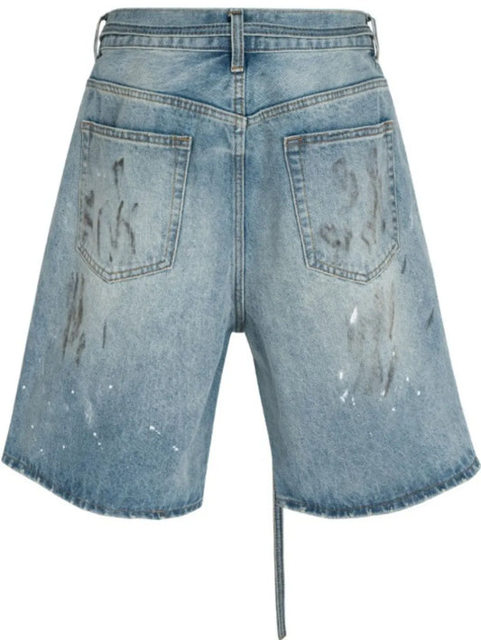 Men's Graffiti Print Denim Bermuda Shorts