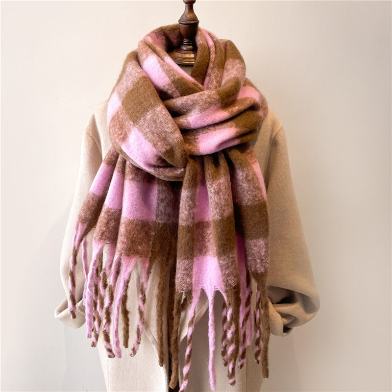 Plaid Imitation Cashmere Scarf - Dual Purpose Shawl