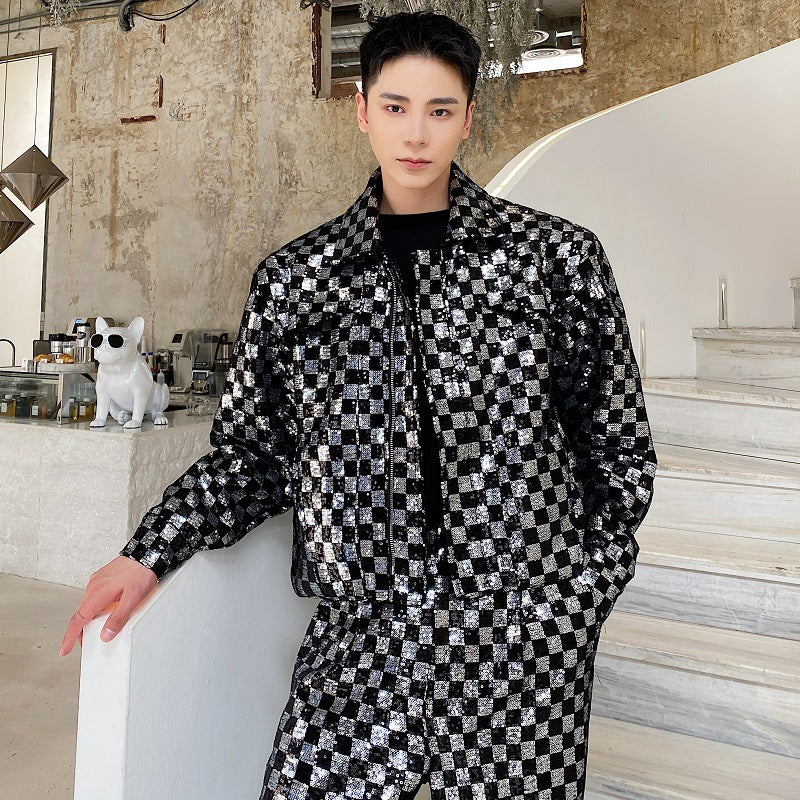 Punk Sequin Plaid Jacket for Men - Harajuku Style