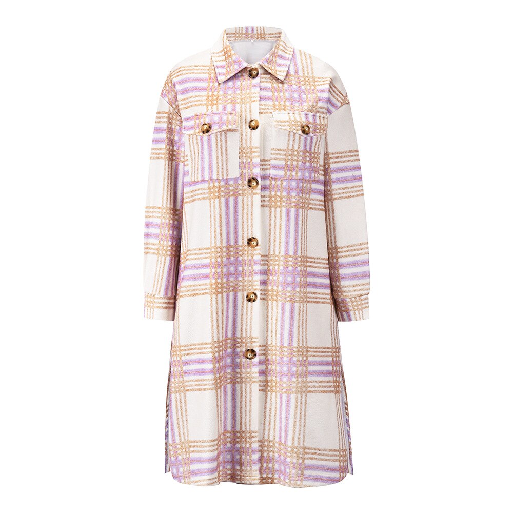 Harajuku Plaid Long Coat - Casual Women's Suit Jacket