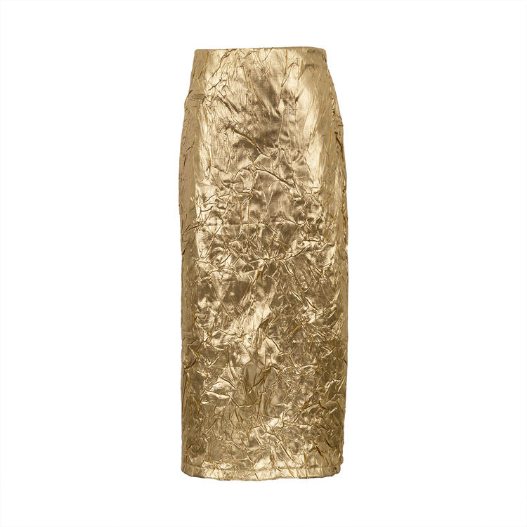 Trendy High-Waisted Pleated Skirt with Split Back