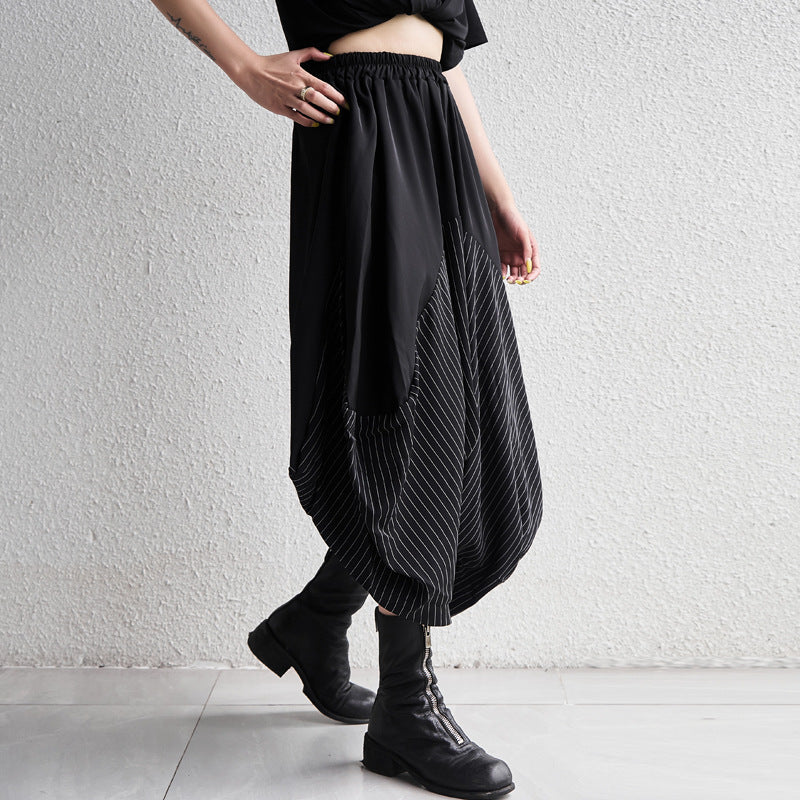 Harajuku Style Striped Patchwork Wide Leg Cropped Pants