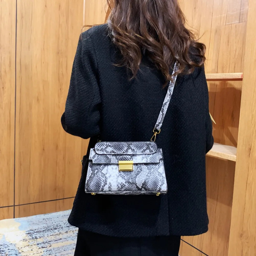 Playful PU Leather Snakeskin Print Crossbody Bag