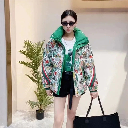 Colorful Floral Down Jacket - High-End Winter Fashion
