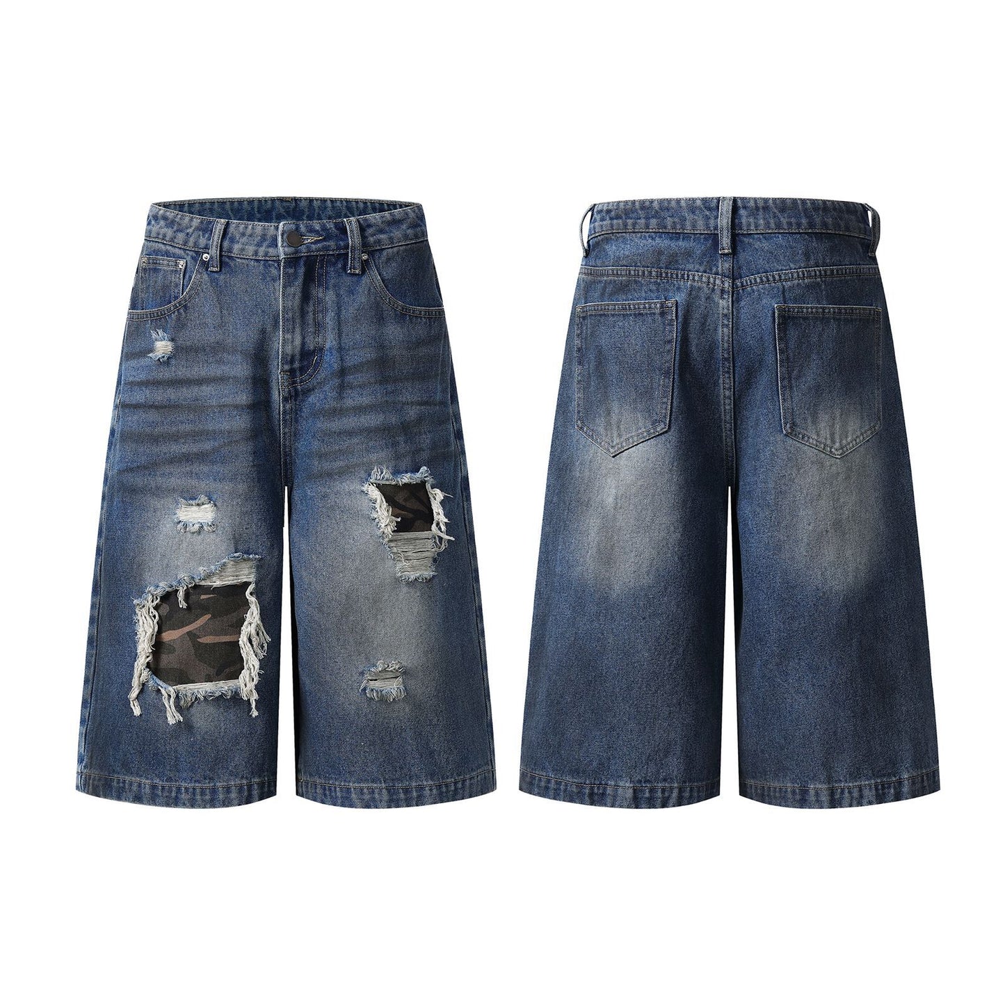 High Street Distressed Ripped Camo Denim Pants