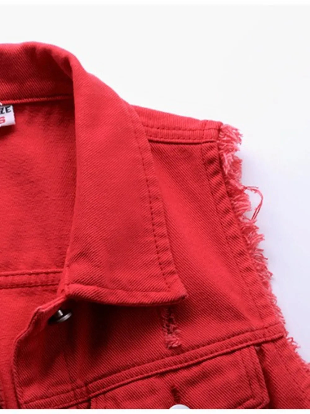 Button Down Raw Hem Sleeveless Denim Jacket Plus Size