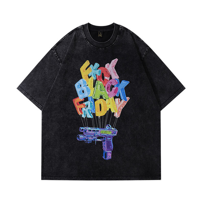 Retro Print Loose Fit Cotton T-Shirt - Harajuku Style
