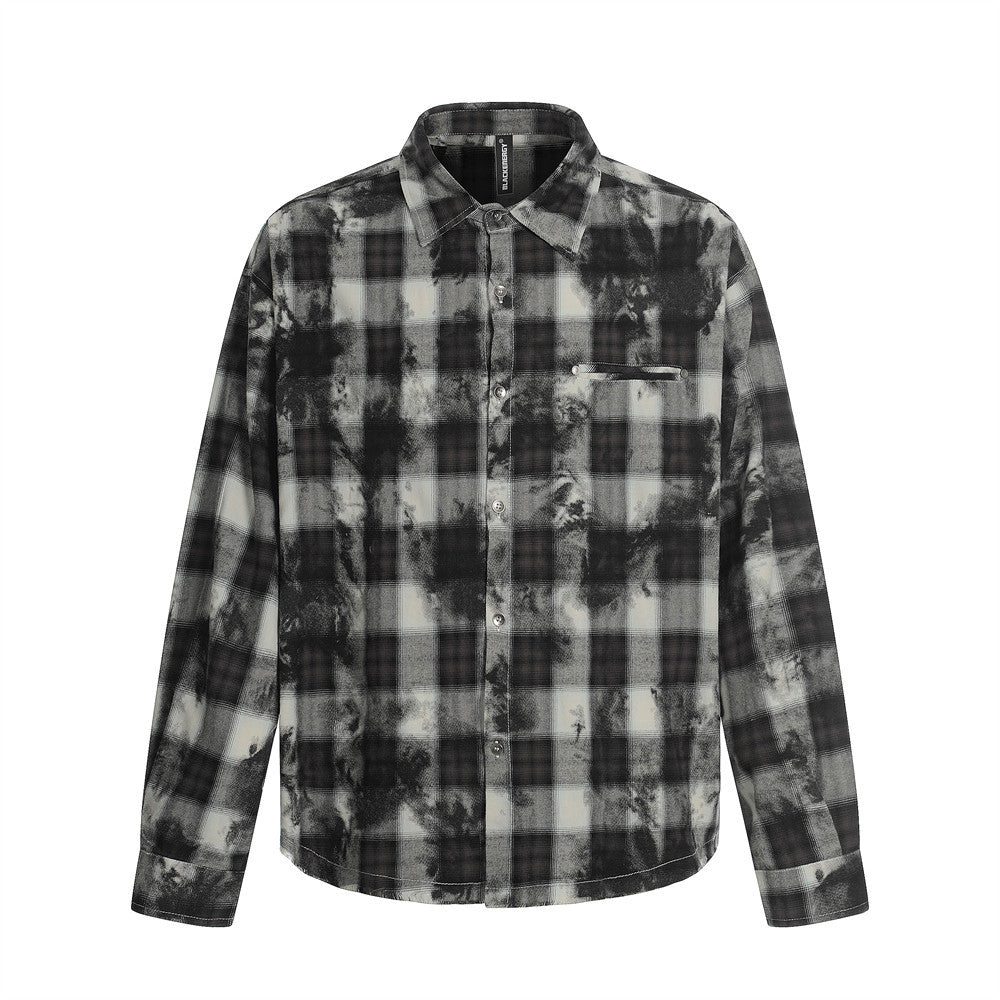Post-Apocalyptic Tie-Dye Plaid Long Sleeve Shirt