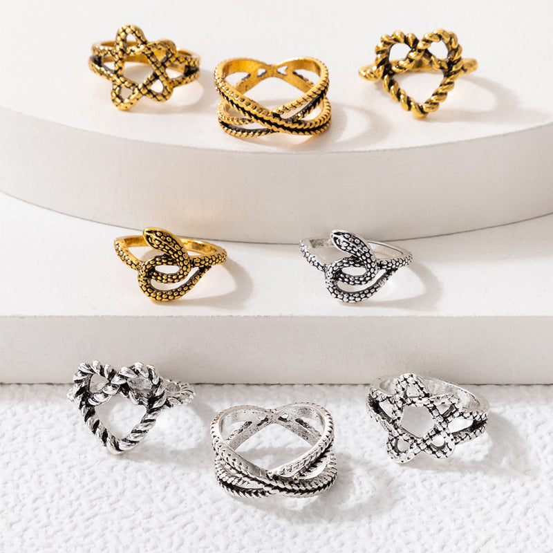 Retro Love Multicolor Snake Ring Set