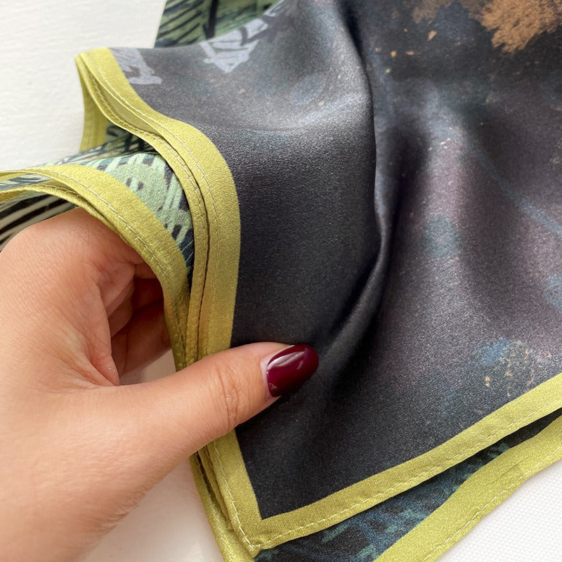 Harajuku Checkered Graffiti Green Silk Scarf & Headband