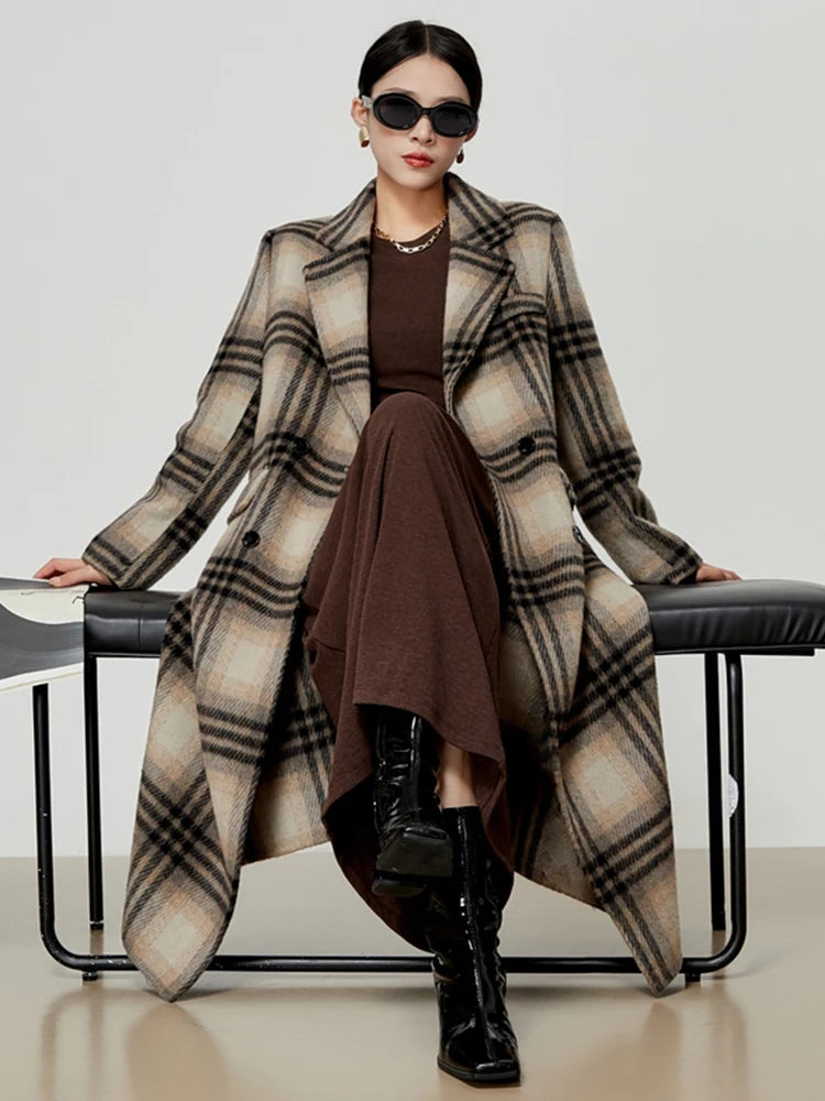 Harajuku Vintage Plaid Woolen Coat for Women