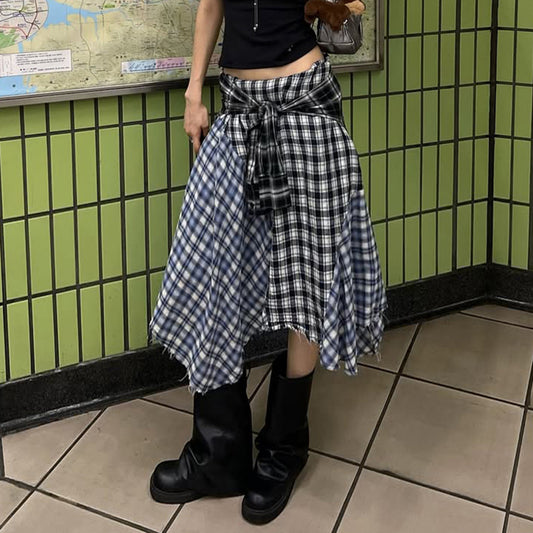 College Style Patchwork Spicy Girl Half Skirt