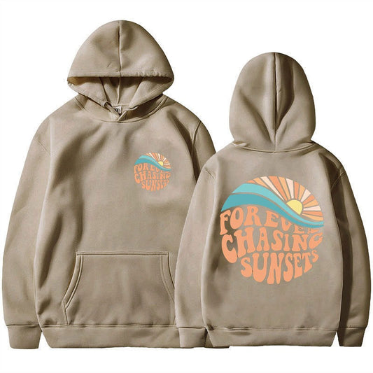 Chasing Sunsets Harajuku Style Cuff Thread Hoodie