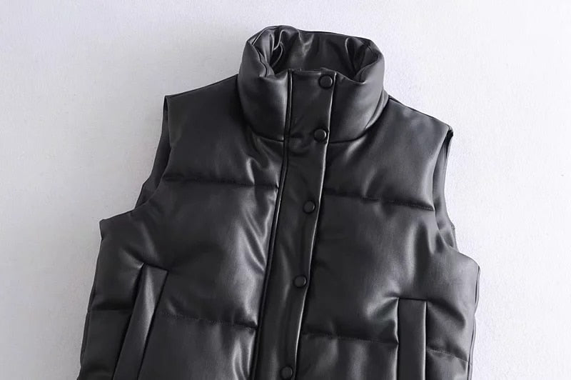 Harajuku Style Black Faux Leather Vest for Women