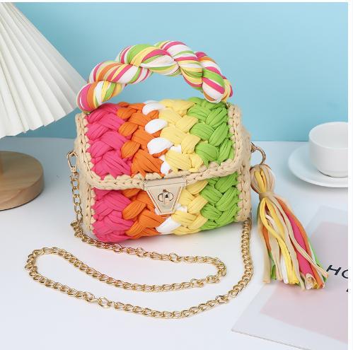 Harajuku Chic Hand-Woven Crossbody Bag with Chain