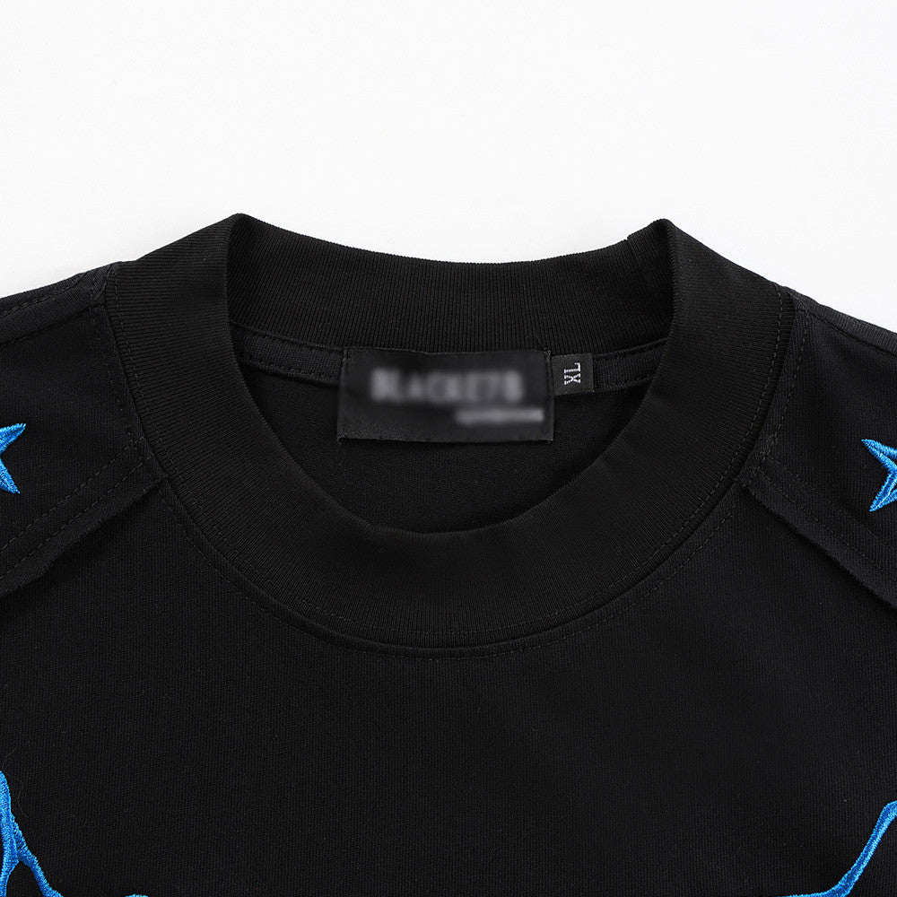 Unique Lightning Heart Star Embroidery Short Sleeve T-Shirt