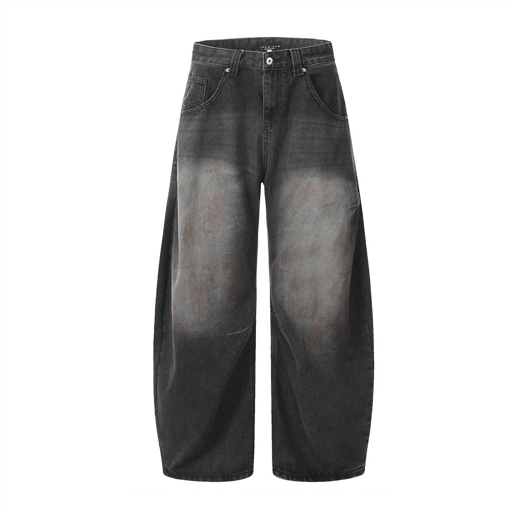 Harajuku Style Washed Denim Tapered Pants for Men
