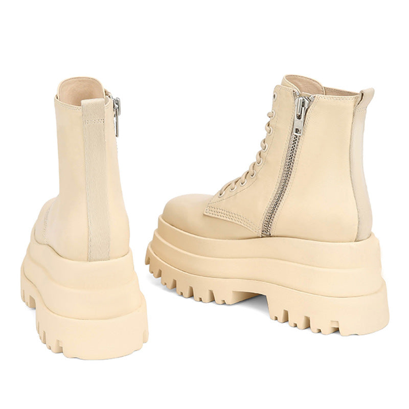 Thick Sole Muffin Cross-Lace Boots with Big Round Toe