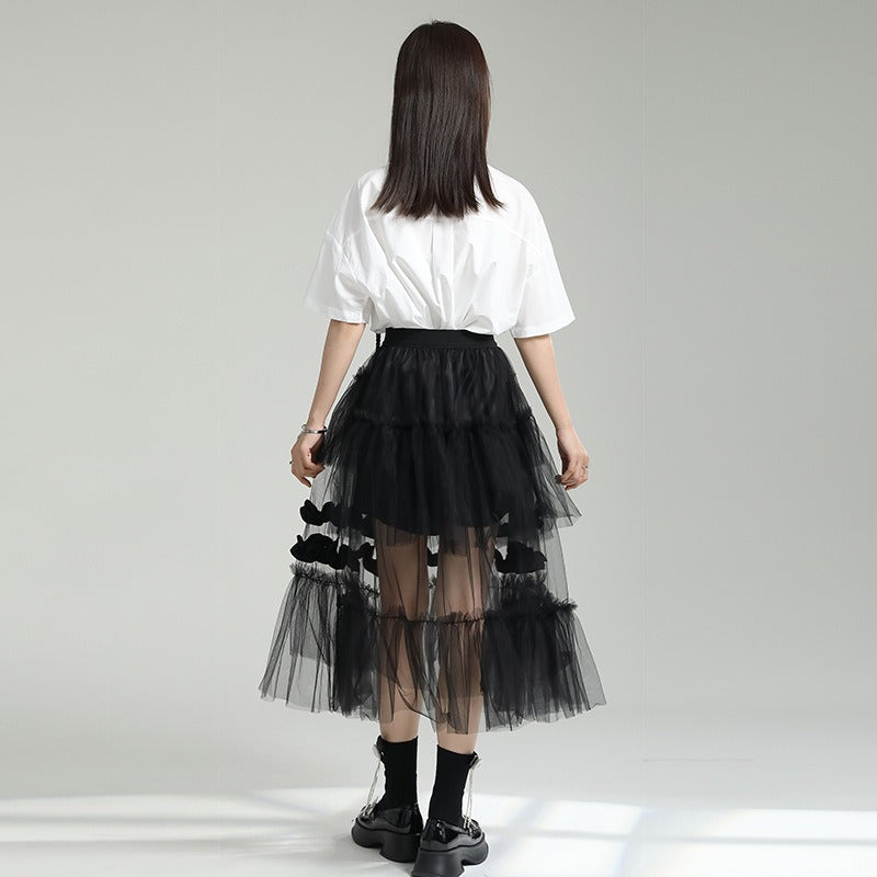 Playful Irregular Layered Mesh Patchwork Skirt