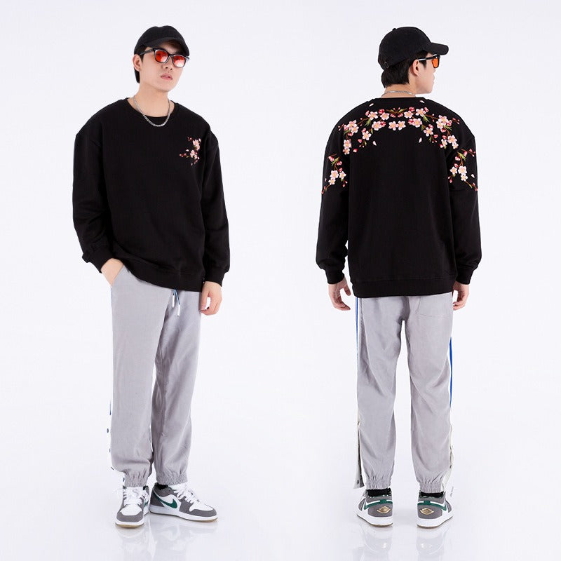 Harajuku Style Plus Size Plum Blossom Embroidered Sweatshirt