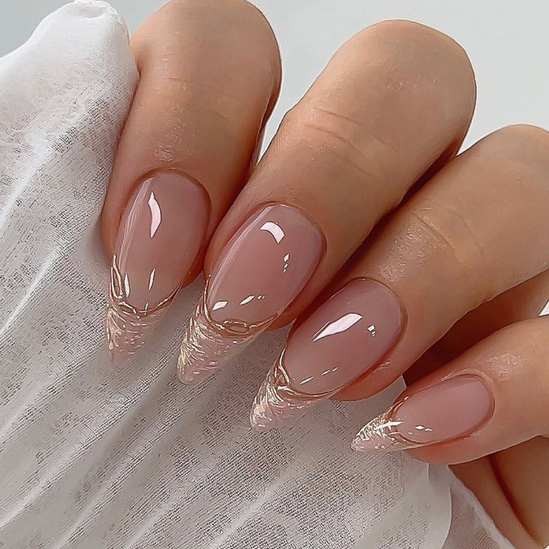 Playful Pearlescent Almond Nail - Irregular French Manicure
