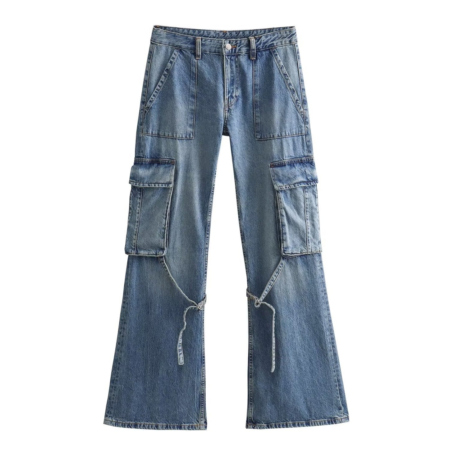 Y2K High Waist Wide Leg Denim Cargo Pants for Women