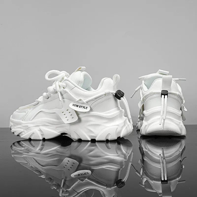 Harajuku Style Men's White Sneakers - Lightweight Casual Lace-up Shoes