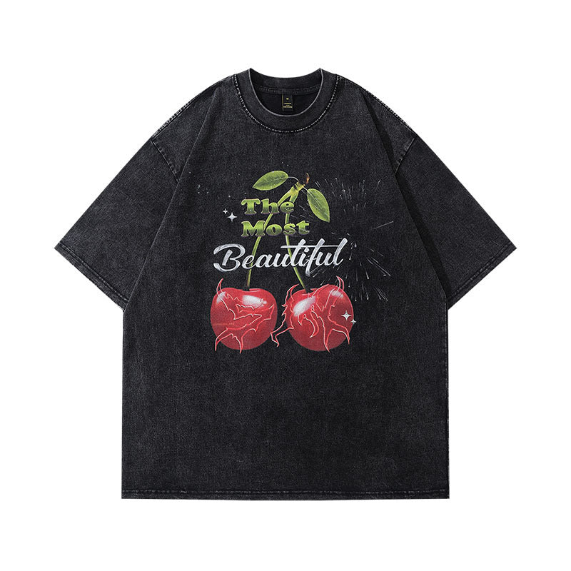 Water-Washed Vintage Slim Neck Short Sleeve T-Shirt