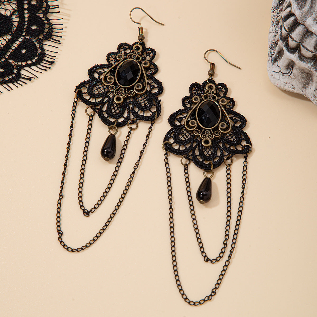 Harajuku Style Black Teardrop Crystal Tassel Earrings