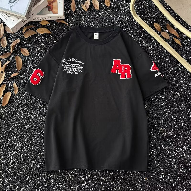 Casual Short Sleeved T-Shirt with Embroidered Pattern