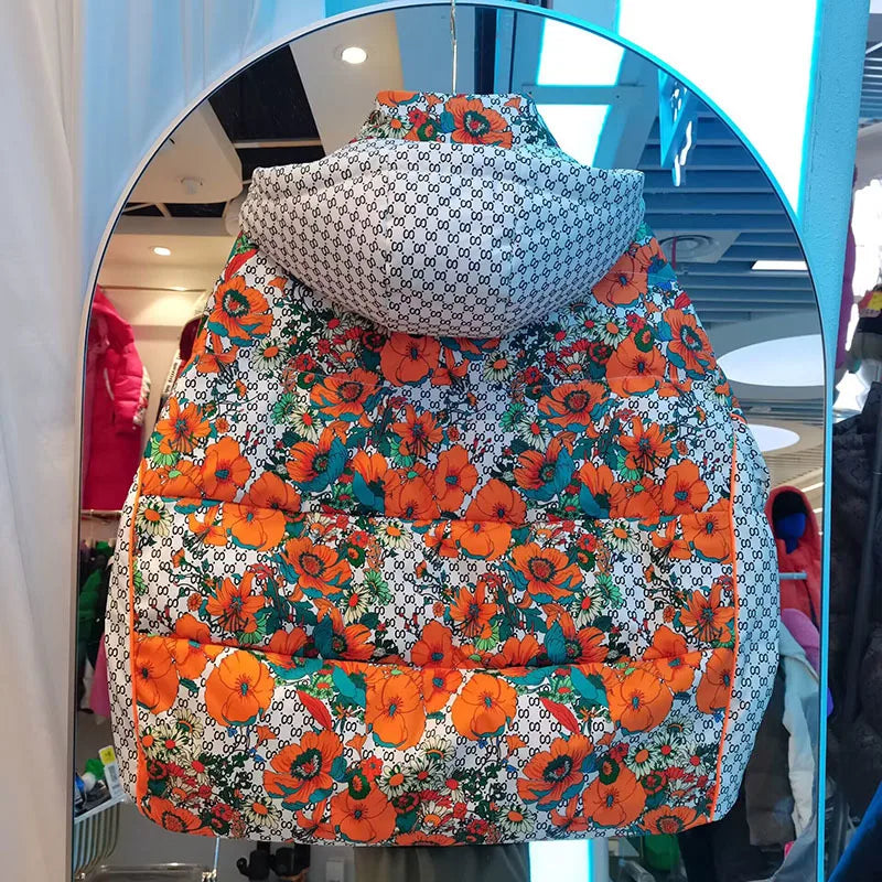 Harajuku Style Printed Down Jacket for Women