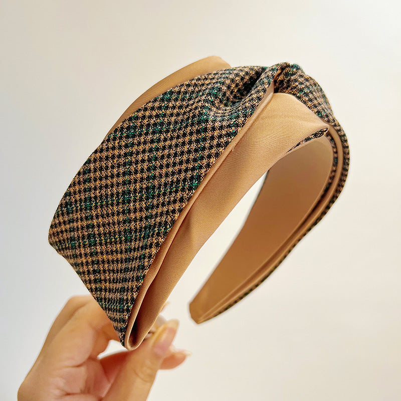 Plaid College Style Fabric Hair Bow Headband