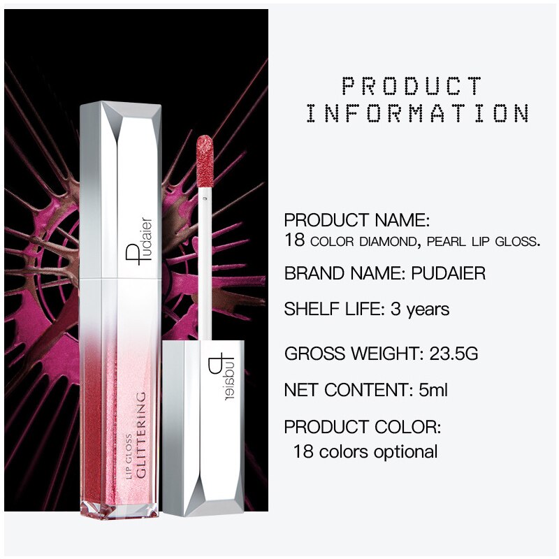 Metallic Glitter Shine Full Color Lipstick - 18 Shades