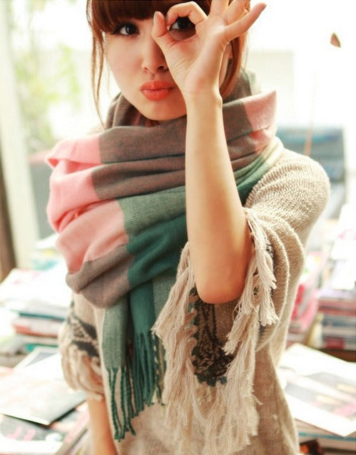 Harajuku Style Color Grid Imitation Cashmere Scarf