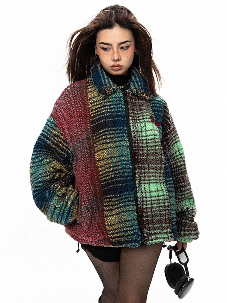 Playful Colorful Plaid Padded Coat