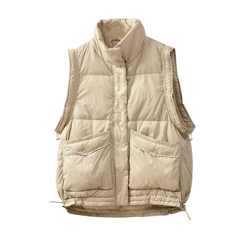 Harajuku Style White Down Winter Vest for Women