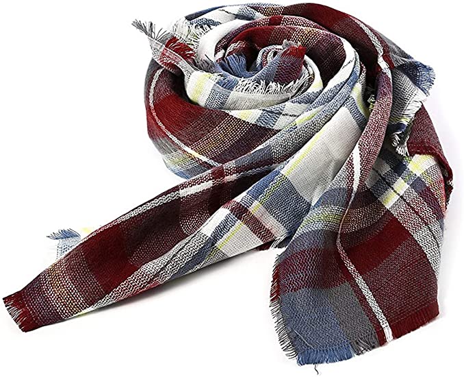 Playful Oversized Women's Scarf - Grey Brown Tartan