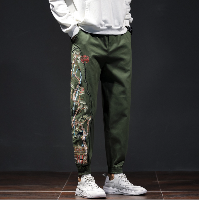 Harajuku Style Chinese Embroidered Loose Casual Trousers