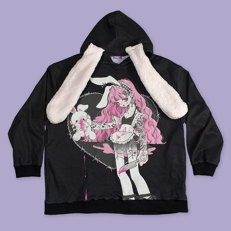 Playful Bunny Girl Hoodie - Harajuku Style Sweater
