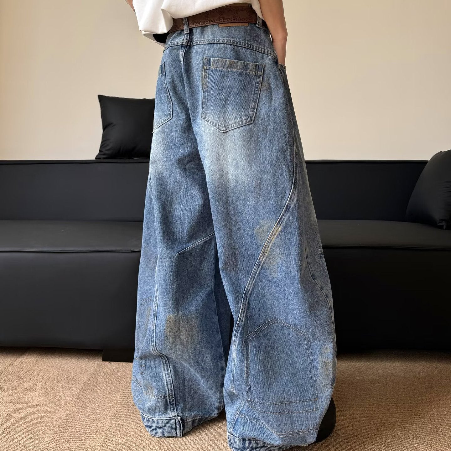 Summer Washed Ink Splashed Wide Leg Pants
