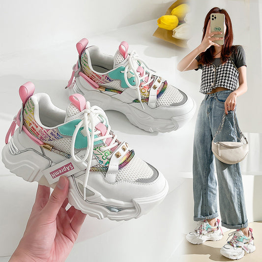 Playful Casual Sports Shoes for Women - Trendy White Leather