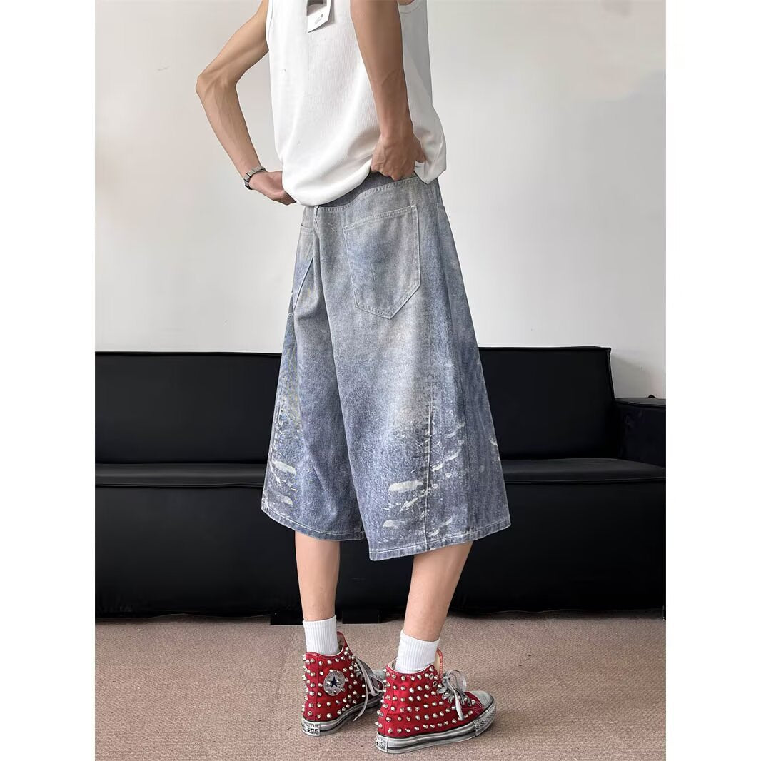 Harajuku Style Full Print Wide Leg Denim Shorts
