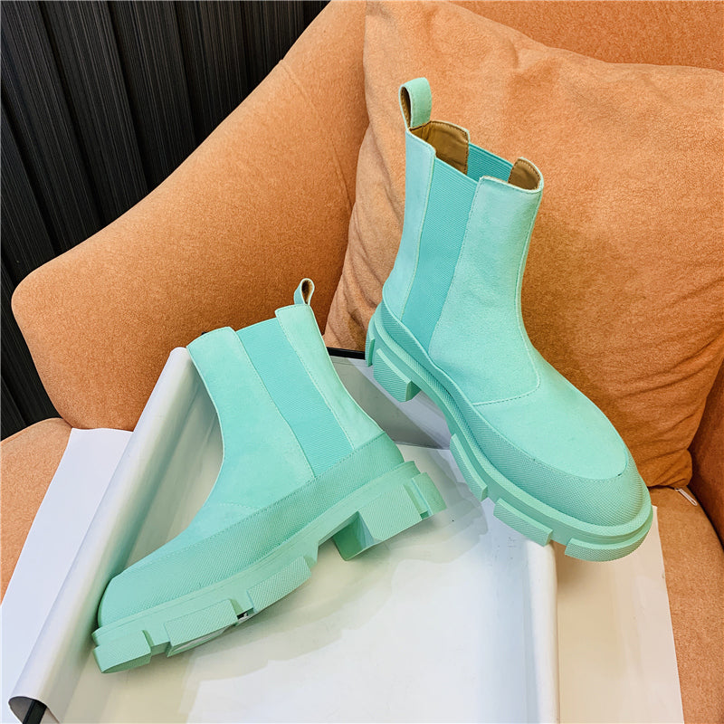 Muffin Thick-Soled Chelsea Boots - Green Suede