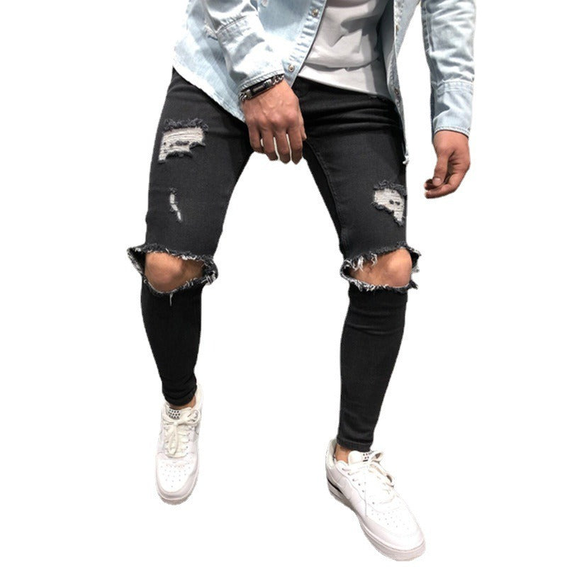 Harajuku Style Ripped Slim Fit Jeans for Men