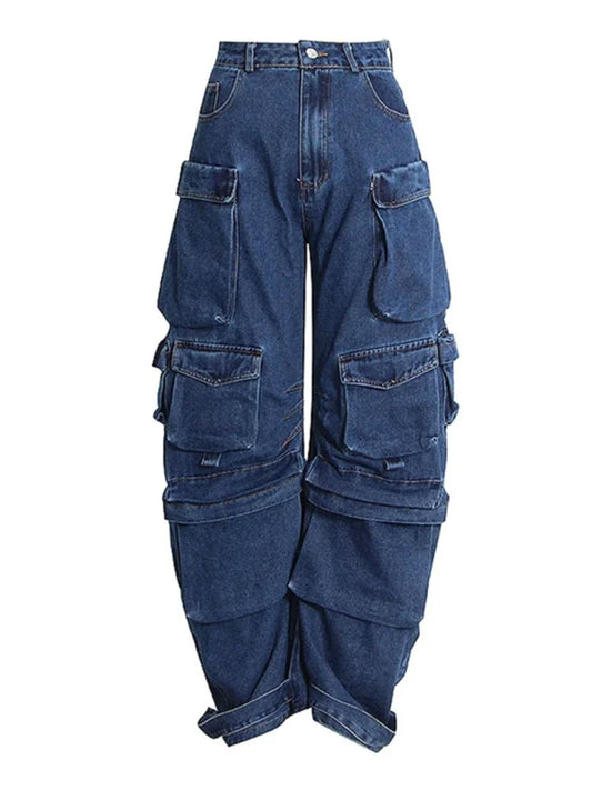 Harajuku Style Multi-Pocket Wide-Leg Jeans for Women