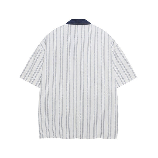 Playful Cartoon Striped Embroidery Shirt for Men