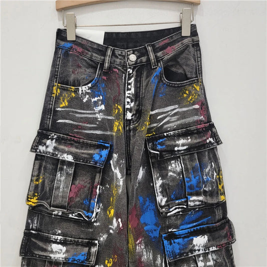 Graffiti Multi Pocket Workwear Jeans for Women