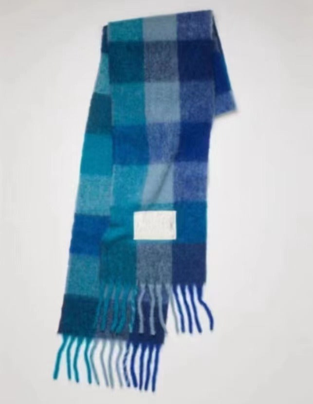 Rainbow Plaid Tassel Scarf for Autumn & Winter