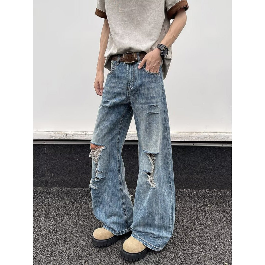 Harajuku Style Micro Opening Washed Denim Jeans