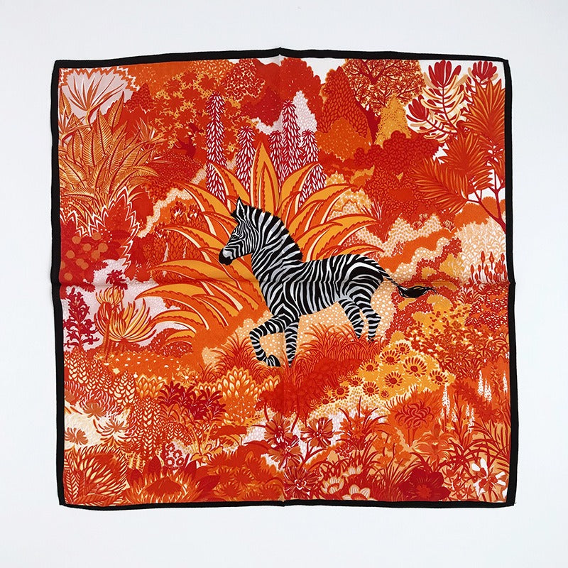Colorful Floral Striped Zebra Mulberry Silk Scarf